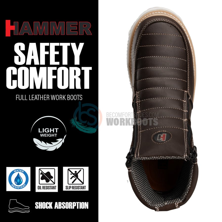 Hammer HM330 Dual Zipper Comfort Wellington Sole Work Boots–Brown - OriginalWestern.com