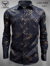 Lamasini Jeans LAM-2032 Printed Fashion Shirt - Navy 4484