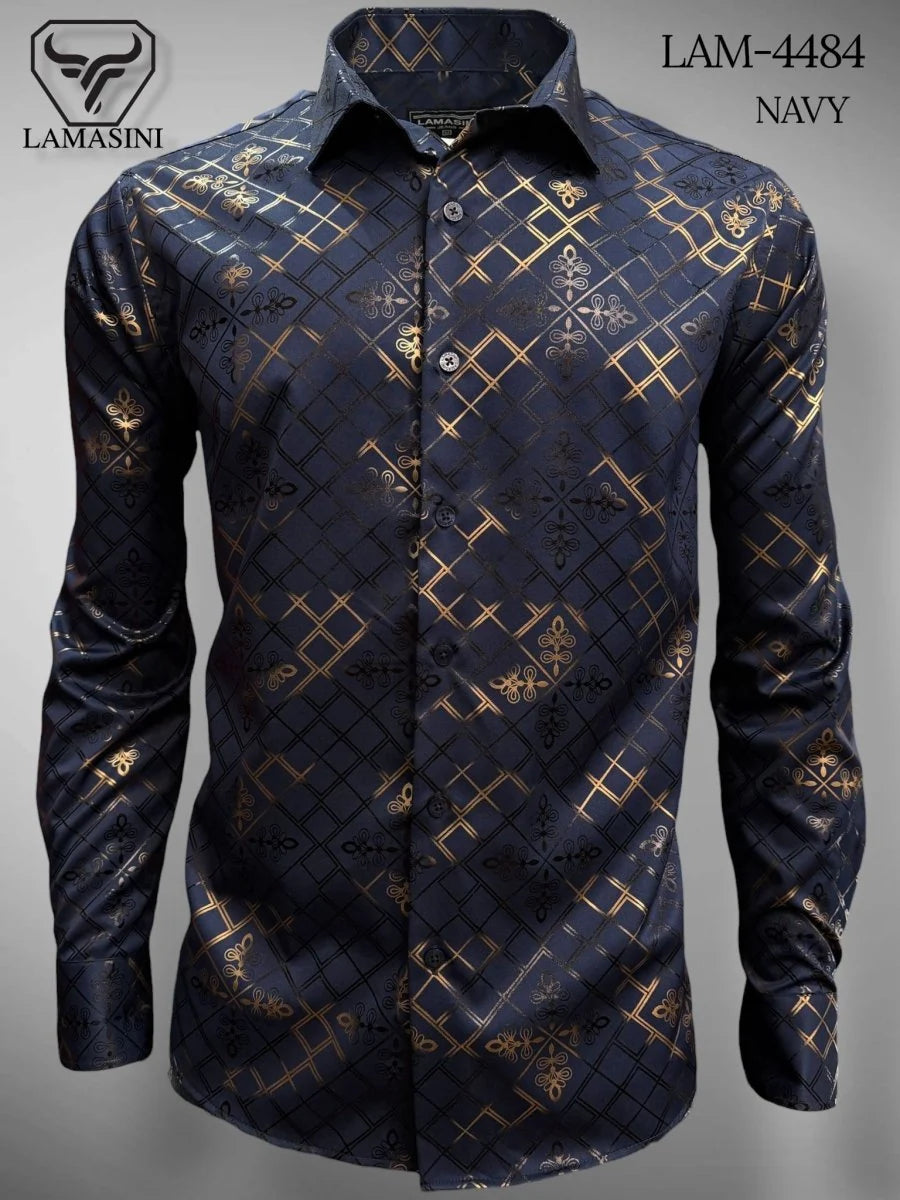 Lamasini Jeans LAM-2032 Printed Fashion Shirt - Navy 4484
