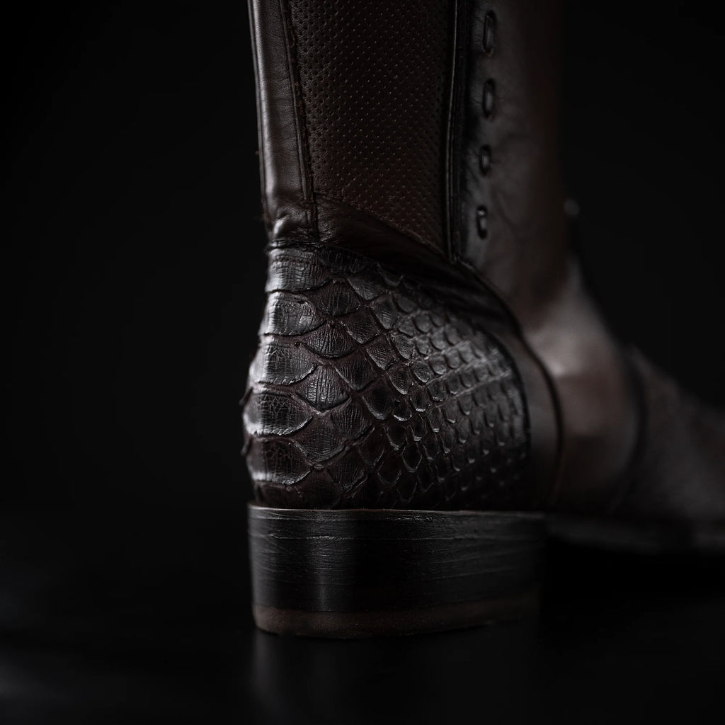 Rodeo Cartie Men's Gala Python Oval Toe Roper Boots with Zipper – Brown