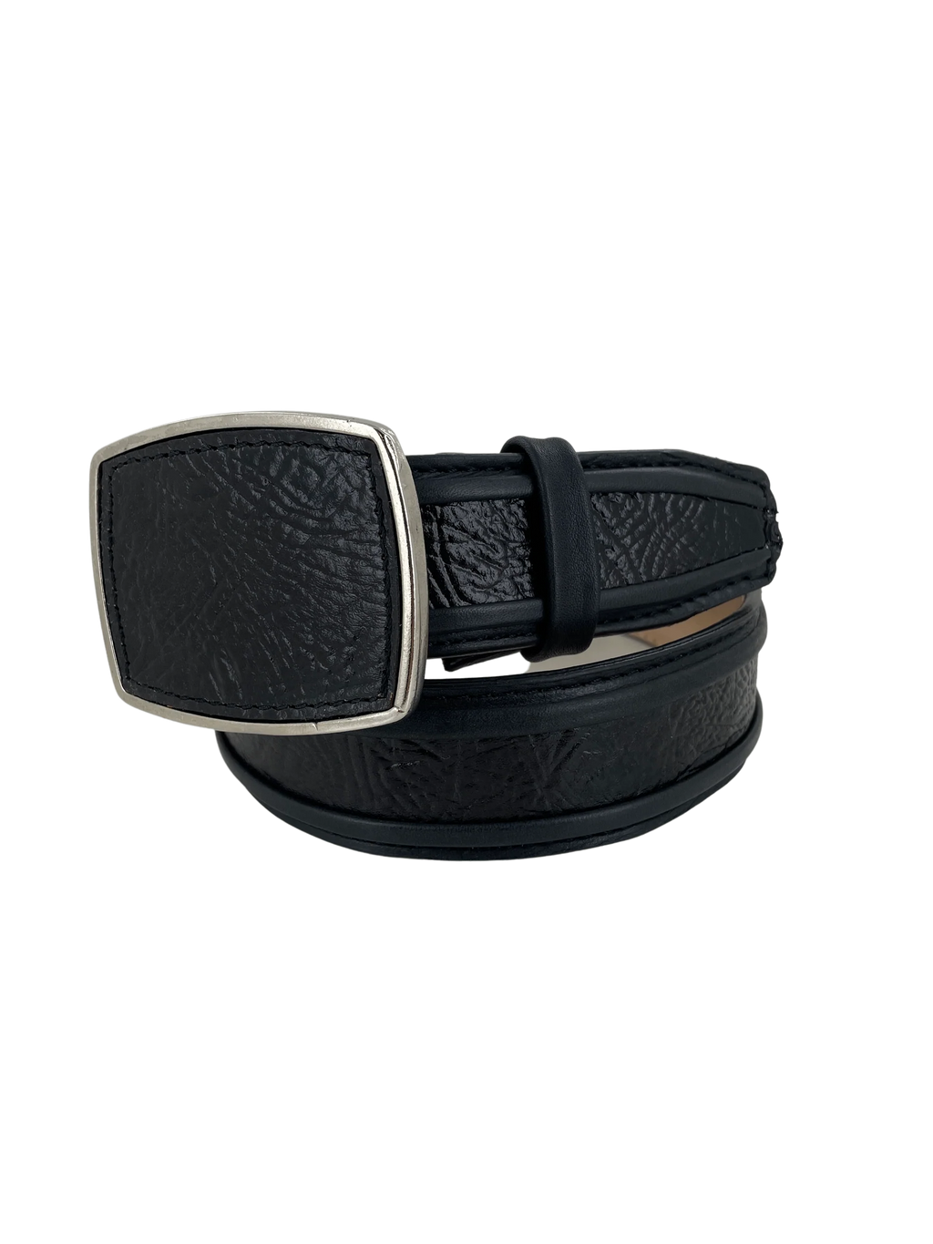 Shark Skin Print Western Belt with Removable Metal Buckle - Black