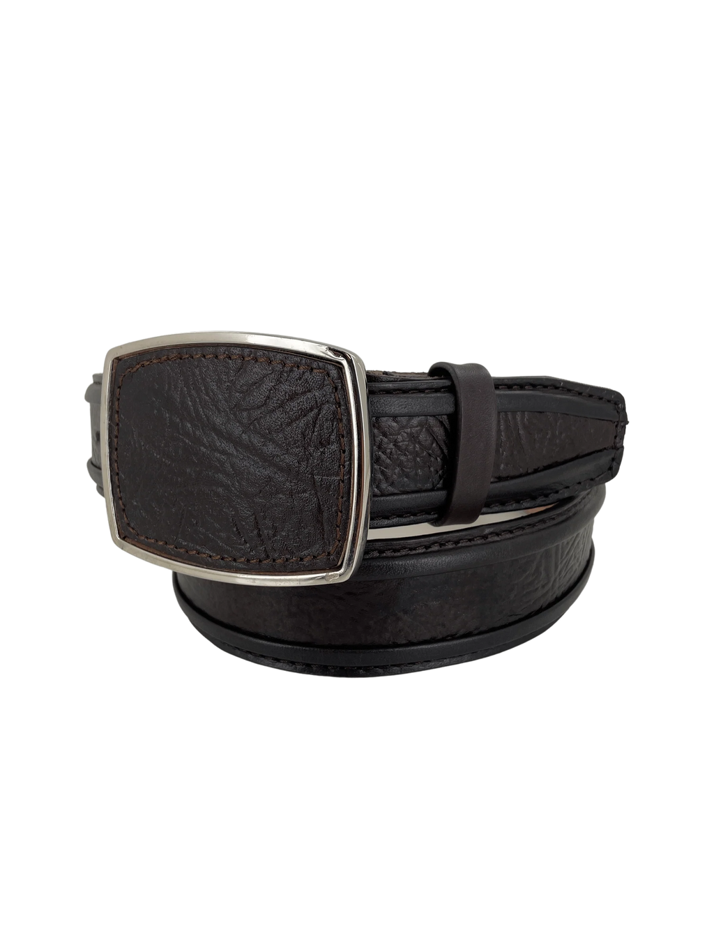 Shark Skin Print Western Belt with Removable Metal Buckle - Brown
