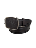 Shark Skin Print Western Belt with Removable Metal Buckle - Brown