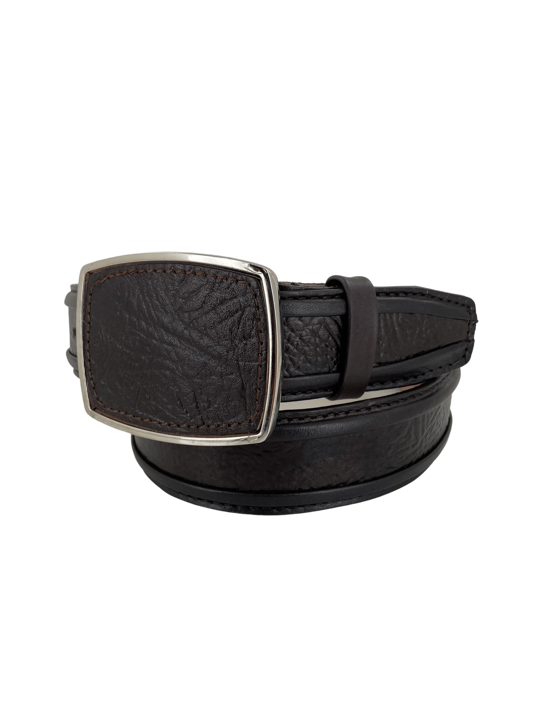 Shark Skin Print Western Belt with Removable Metal Buckle - Brown