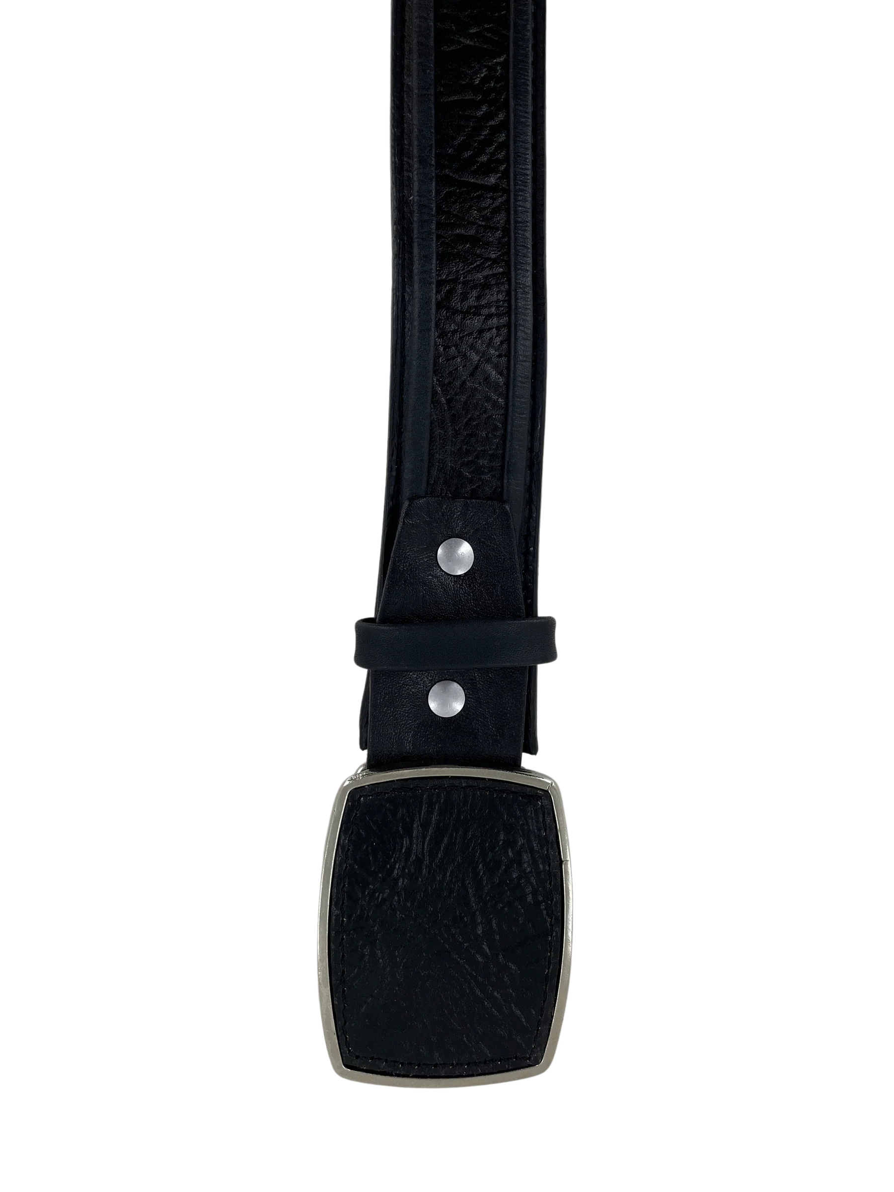 Shark Skin Print Western Belt with Removable Metal Buckle - Black