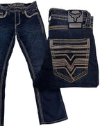 Men's Boot Cut Western Jeans – Stretch Denim Cowboy Pants – Dark Blue 26502