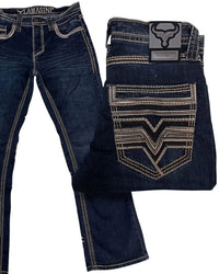 Men's Boot Cut Western Jeans – Stretch Denim Cowboy Pants – Dark Blue 26502
