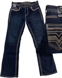 Men's Boot Cut Western Jeans – Stretch Denim Cowboy Pants – Dark Blue 26502