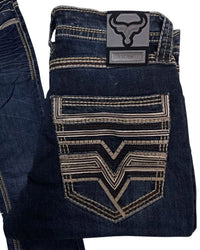 Men's Boot Cut Western Jeans – Stretch Denim Cowboy Pants – Dark Blue 26502