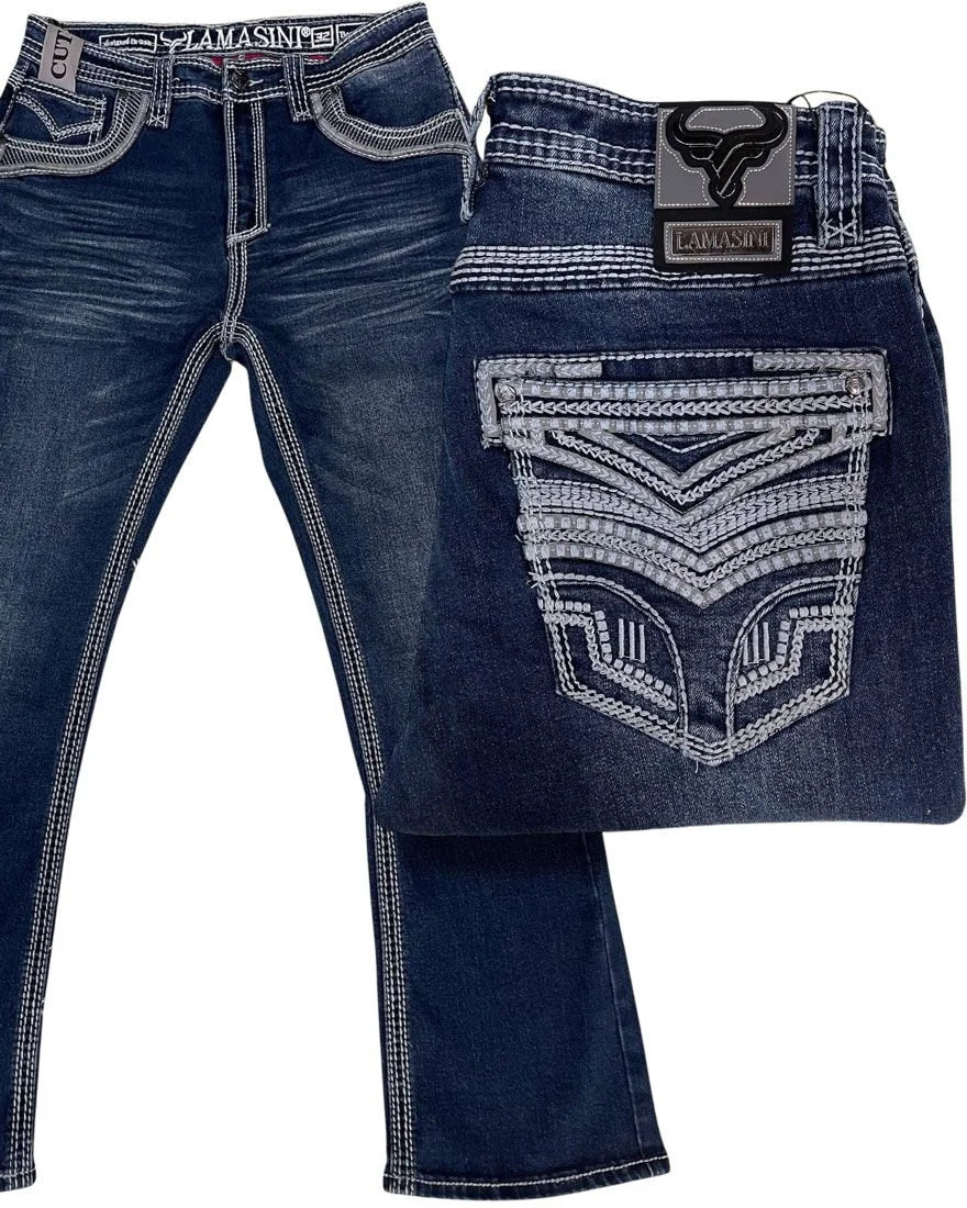 Men's Boot Cut Western Jeans – Stretch Denim Cowboy Pants – Dark Blue 26503
