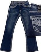 Men's Boot Cut Western Jeans – Stretch Denim Cowboy Pants – Dark Blue 26503