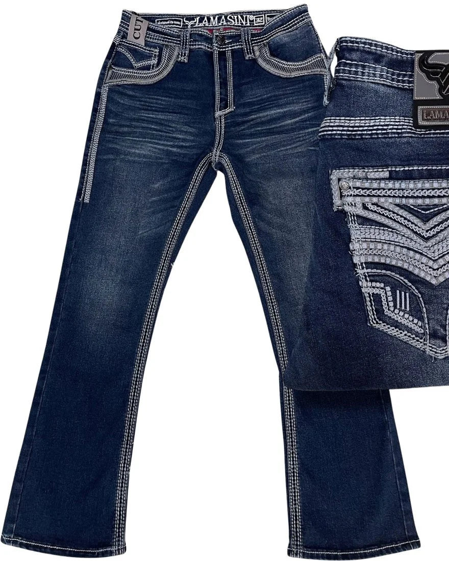 Men's Boot Cut Western Jeans – Stretch Denim Cowboy Pants – Dark Blue 26503