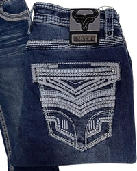 Men's Boot Cut Western Jeans – Stretch Denim Cowboy Pants – Dark Blue 26503