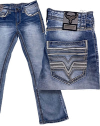 Men's Boot Cut Western Jeans – Stretch Denim Cowboy Pants – Light Blue 26502