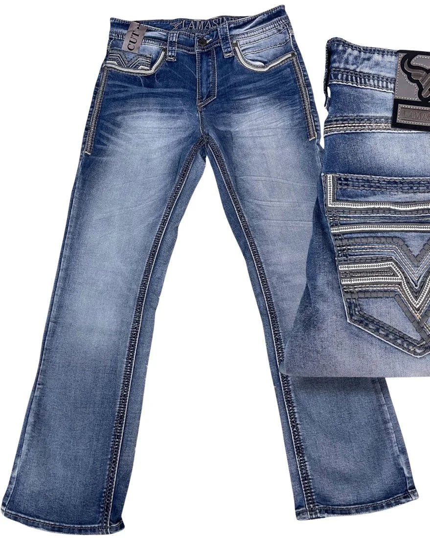 Men's Boot Cut Western Jeans – Stretch Denim Cowboy Pants – Light Blue 26502