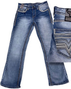 Men's Boot Cut Western Jeans – Stretch Denim Cowboy Pants – Light Blue 26502