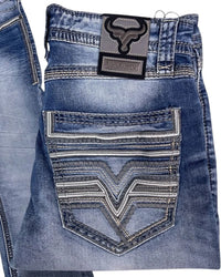 Men's Boot Cut Western Jeans – Stretch Denim Cowboy Pants – Light Blue 26502