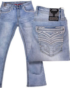 Men's Boot Cut Western Jeans – Stretch Denim Cowboy Pants – Light Blue 26503