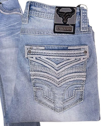 Men's Boot Cut Western Jeans – Stretch Denim Cowboy Pants – Light Blue 26503
