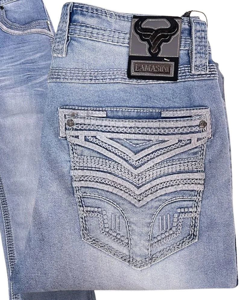 Men's Boot Cut Western Jeans – Stretch Denim Cowboy Pants – Light Blue 26503