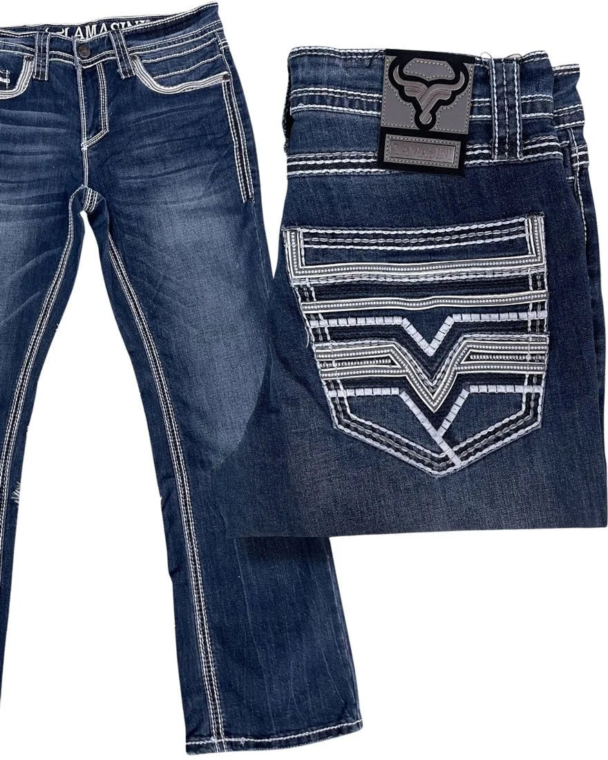 Men's Boot Cut Western Jeans – Stretch Denim Cowboy Pants – Medium Blue 26502