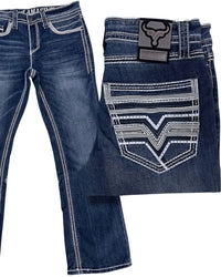 Men's Boot Cut Western Jeans – Stretch Denim Cowboy Pants – Medium Blue 26502
