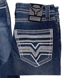 Men's Boot Cut Western Jeans – Stretch Denim Cowboy Pants – Medium Blue 26502