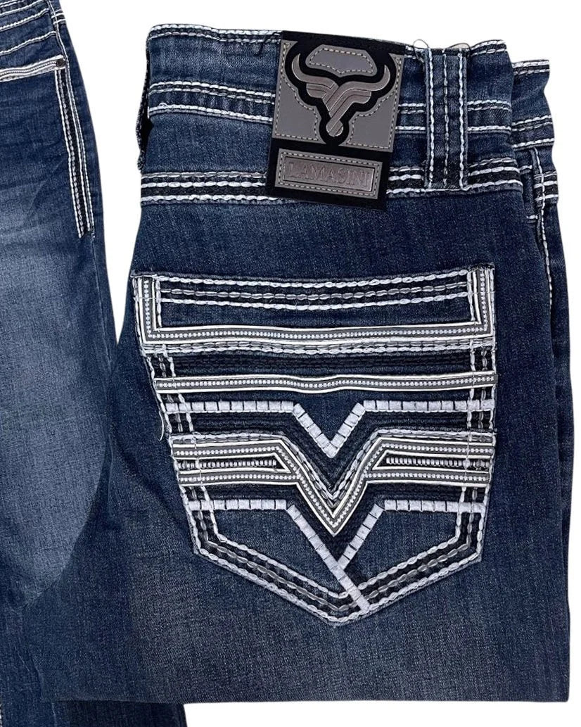 Men's Boot Cut Western Jeans – Stretch Denim Cowboy Pants – Medium Blue 26502