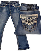 Men's Boot Cut Western Jeans – Stretch Denim Cowboy Pants – Medium Blue 26503
