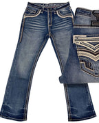 Men's Boot Cut Western Jeans – Stretch Denim Cowboy Pants – Medium Blue 26503