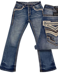 Men's Boot Cut Western Jeans – Stretch Denim Cowboy Pants – Medium Blue 26503