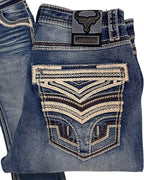 Men's Boot Cut Western Jeans – Stretch Denim Cowboy Pants – Medium Blue 26503