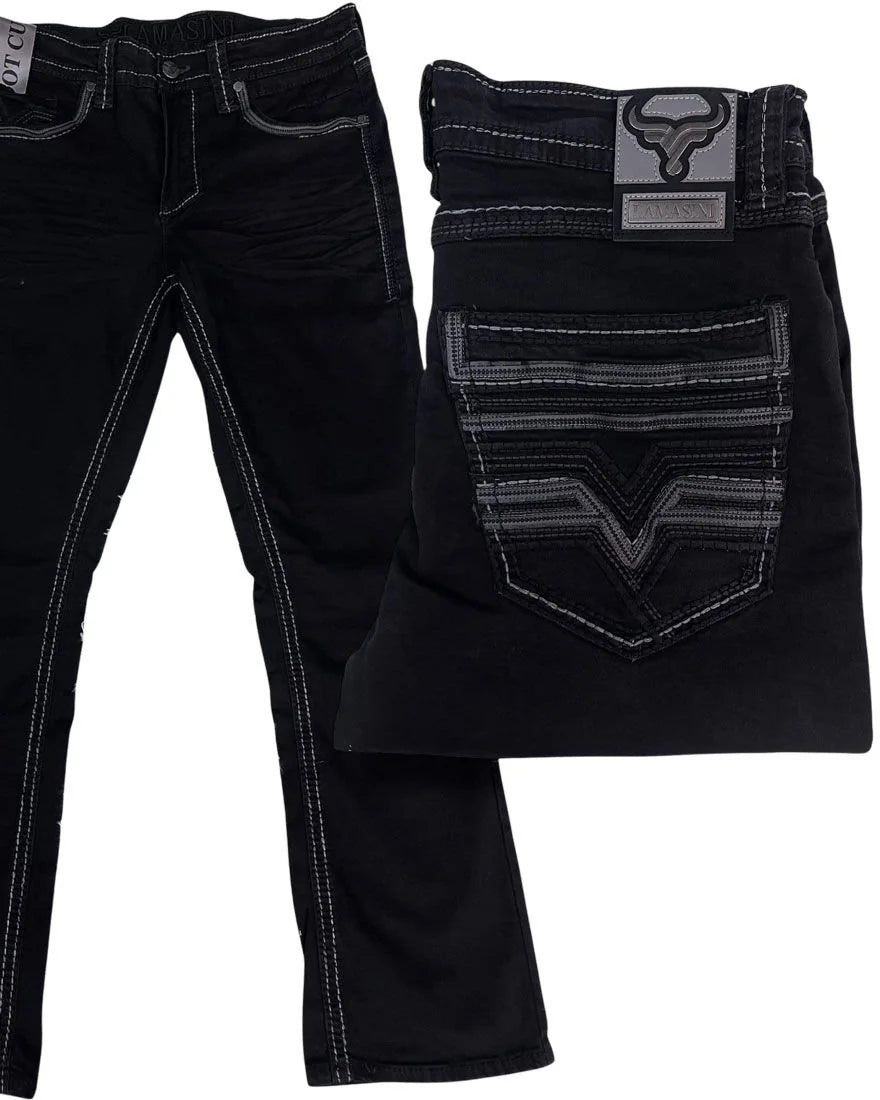 Men's Boot Cut Western Jeans – Stretch Denim Cowboy Pants – Black 26502
