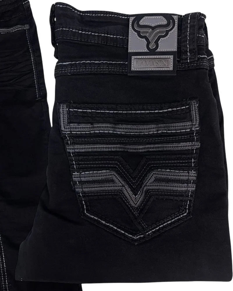 Men's Boot Cut Western Jeans – Stretch Denim Cowboy Pants – Black 26502