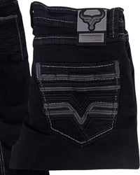 Men's Boot Cut Western Jeans – Stretch Denim Cowboy Pants – Black 26502