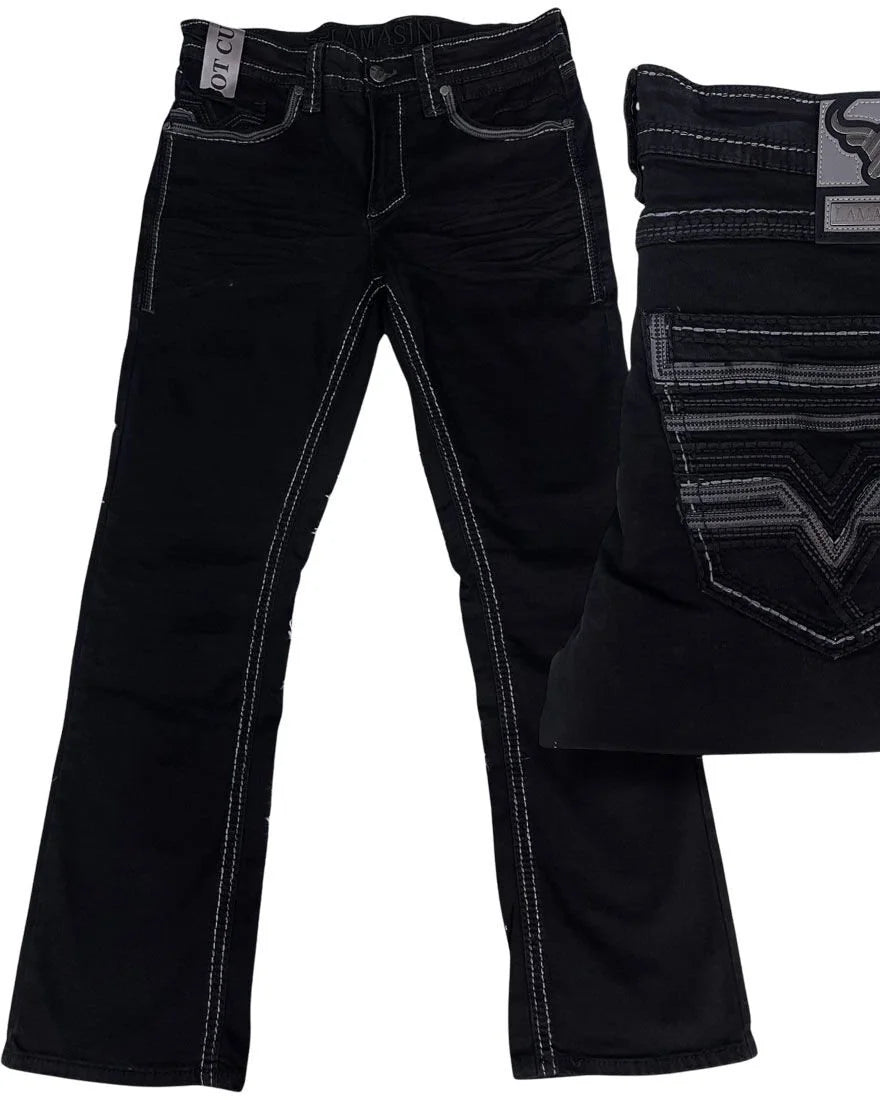 Men's Boot Cut Western Jeans – Stretch Denim Cowboy Pants – Black 26502
