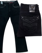 Men's Boot Cut Western Jeans – Stretch Denim Cowboy Pants – Black 26503