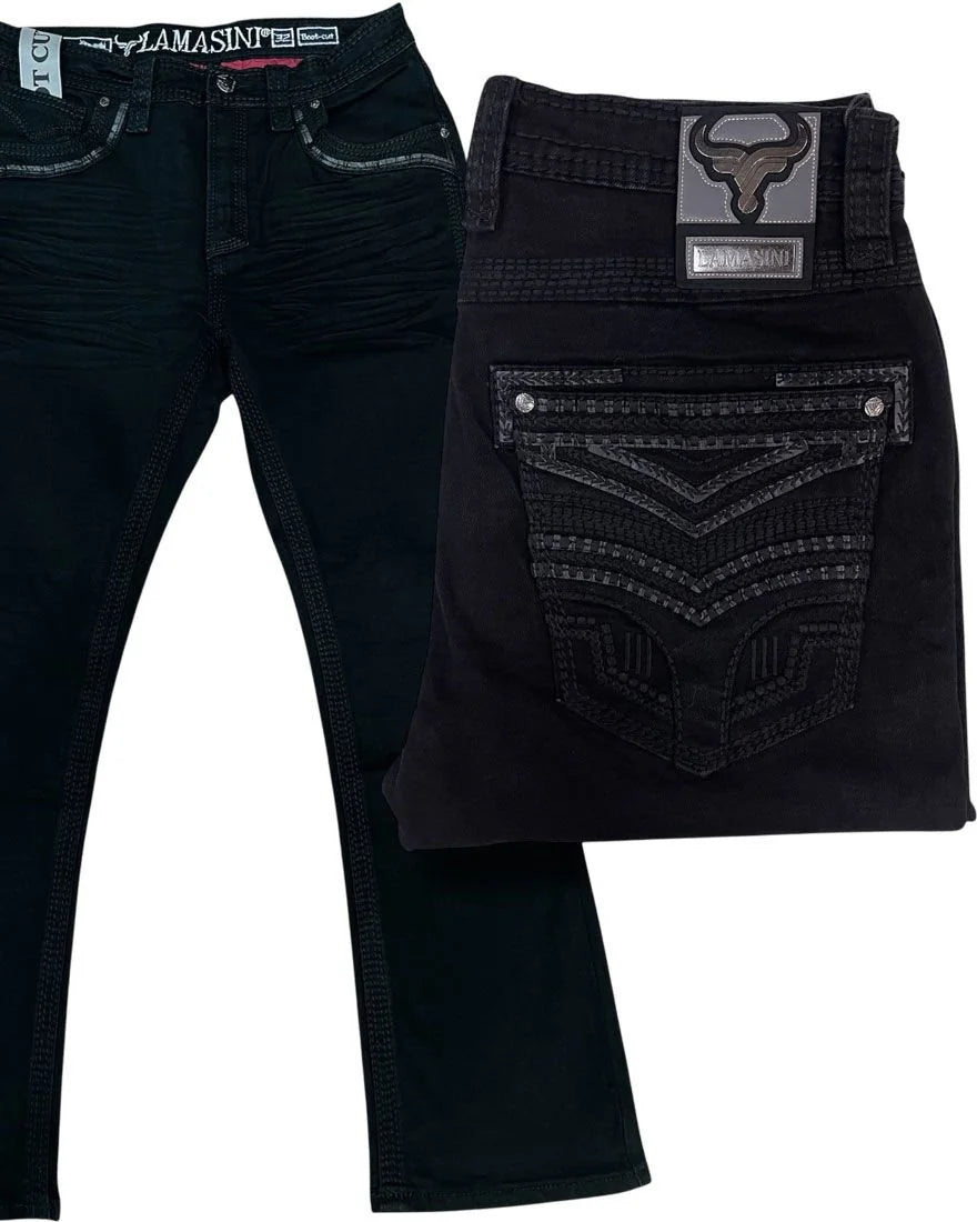 Men's Boot Cut Western Jeans – Stretch Denim Cowboy Pants – Black 26503