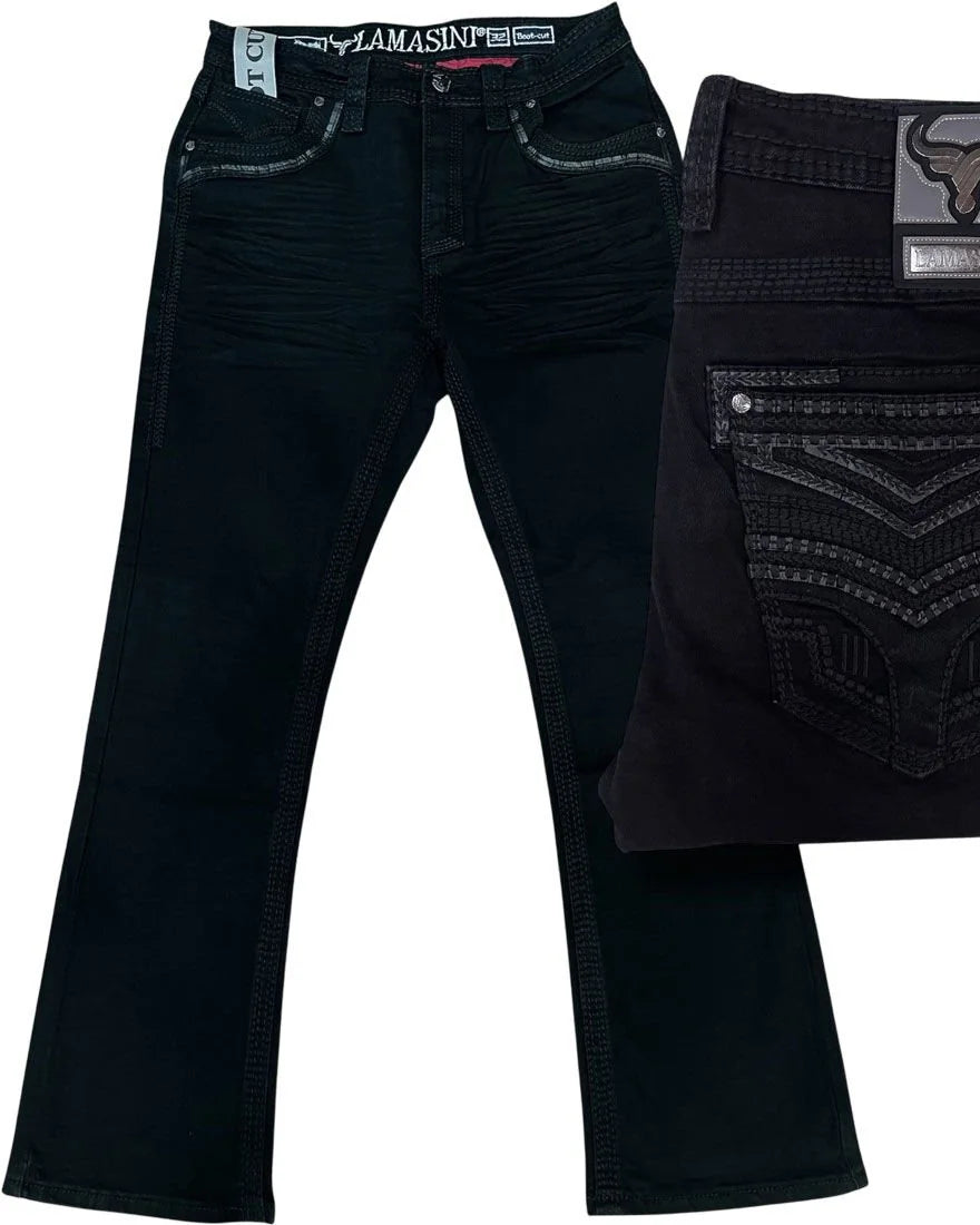 Men's Boot Cut Western Jeans – Stretch Denim Cowboy Pants – Black 26503