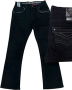Men's Boot Cut Western Jeans – Stretch Denim Cowboy Pants – Black 26503