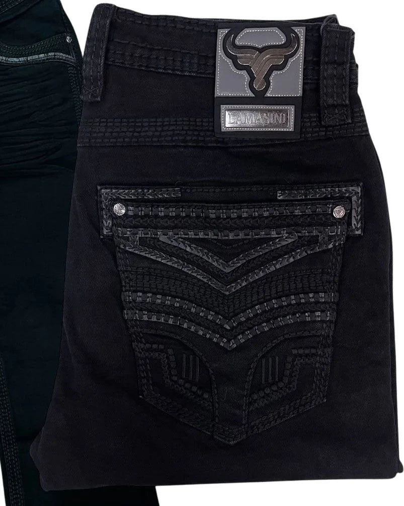 Men's Boot Cut Western Jeans – Stretch Denim Cowboy Pants – Black 26503