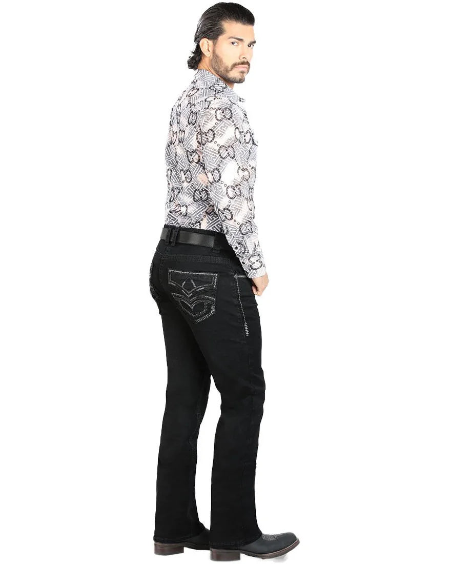 Men's Boot Cut Western Jeans – Stretch Denim Cowboy Pants –  Black 1867