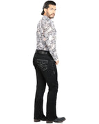 Men's Boot Cut Western Jeans – Stretch Denim Cowboy Pants –  Black 1867