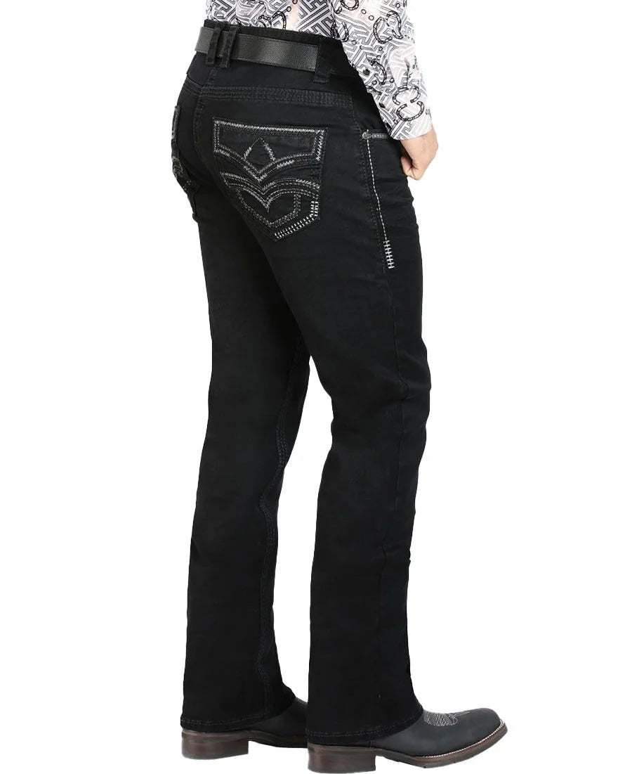 Men's Boot Cut Western Jeans – Stretch Denim Cowboy Pants –  Black 1867
