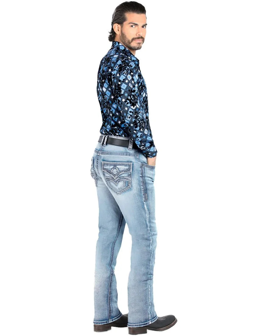 Men's Boot Cut Western Jeans – Stretch Denim Cowboy Pants – Azul Claro 1867