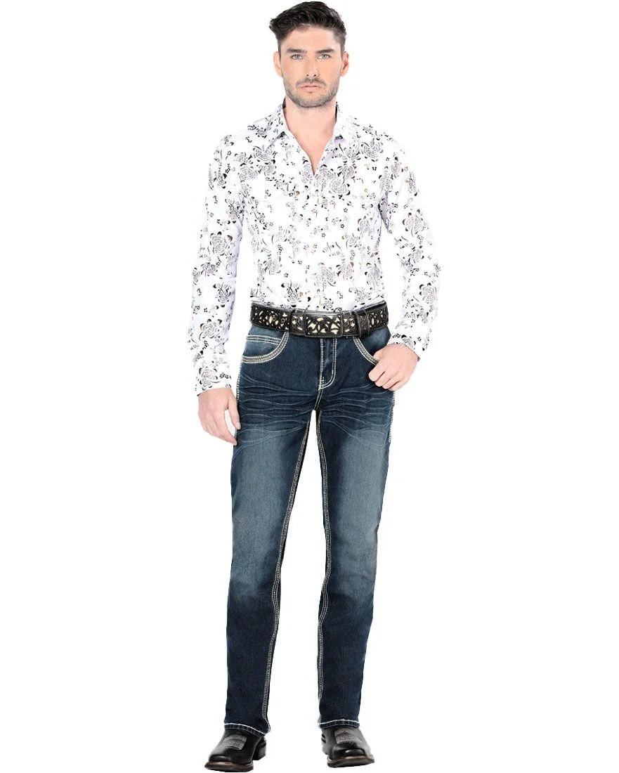 Men's Boot Cut Western Jeans – Stretch Denim Cowboy Pants – Azul Medio 1867
