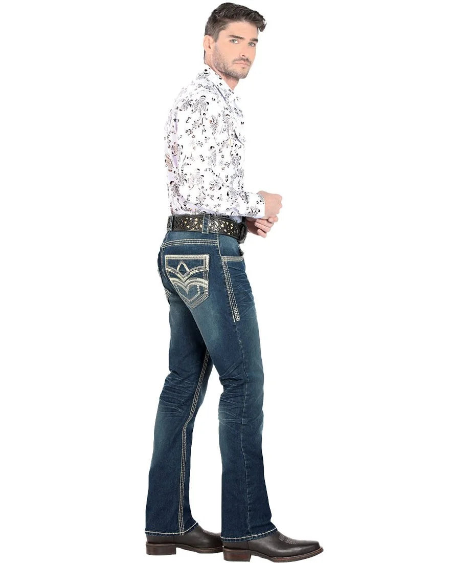 Men's Boot Cut Western Jeans – Stretch Denim Cowboy Pants – Azul Medio 1867