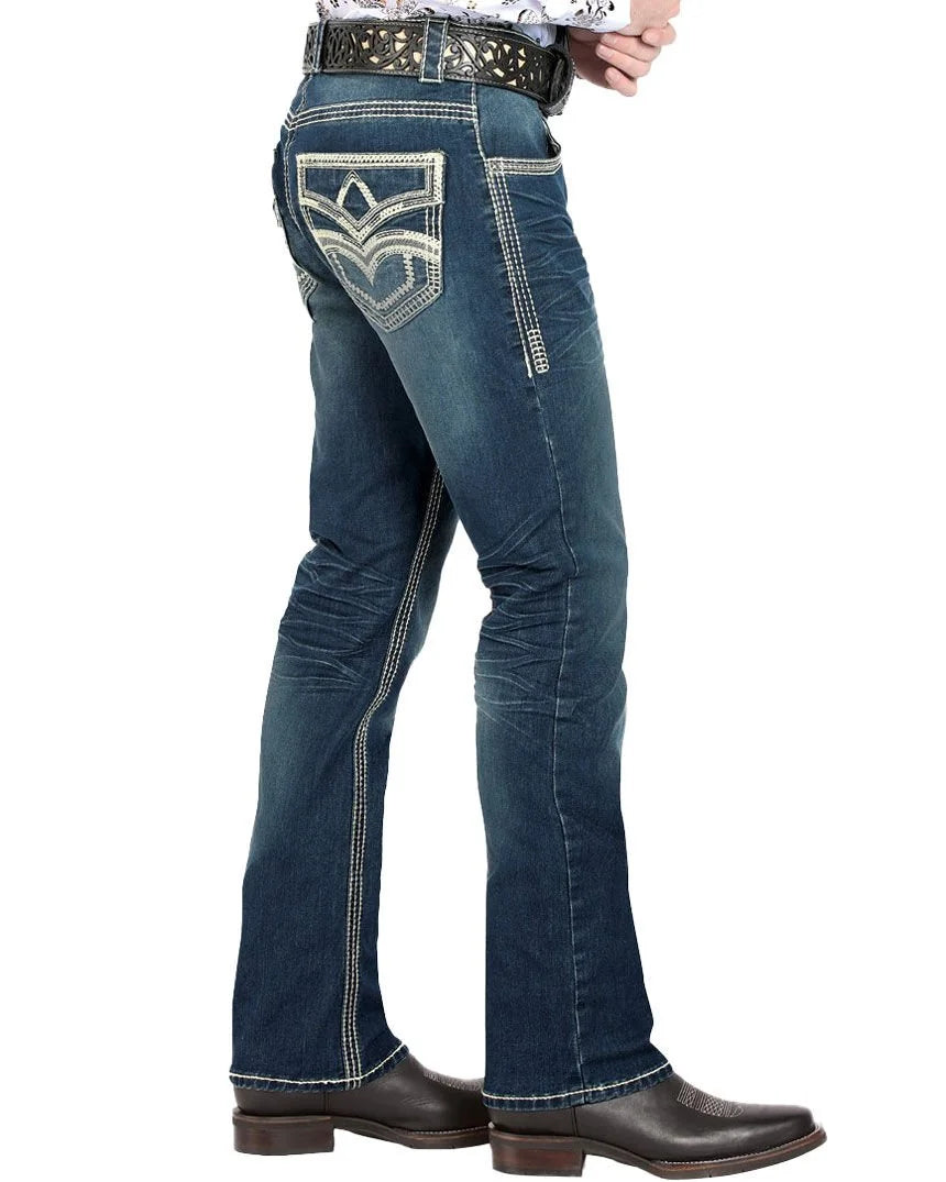 Men's Boot Cut Western Jeans – Stretch Denim Cowboy Pants – Azul Medio 1867