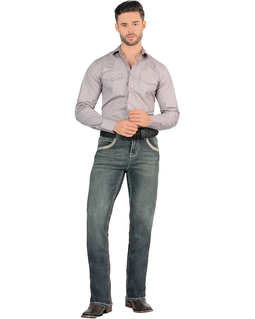 Men's Boot Cut Western Jeans – Stretch Denim Cowboy Pants – Dark Blue 1868