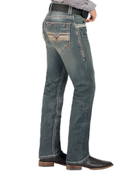 Men's Boot Cut Western Jeans – Stretch Denim Cowboy Pants – Dark Blue 1868